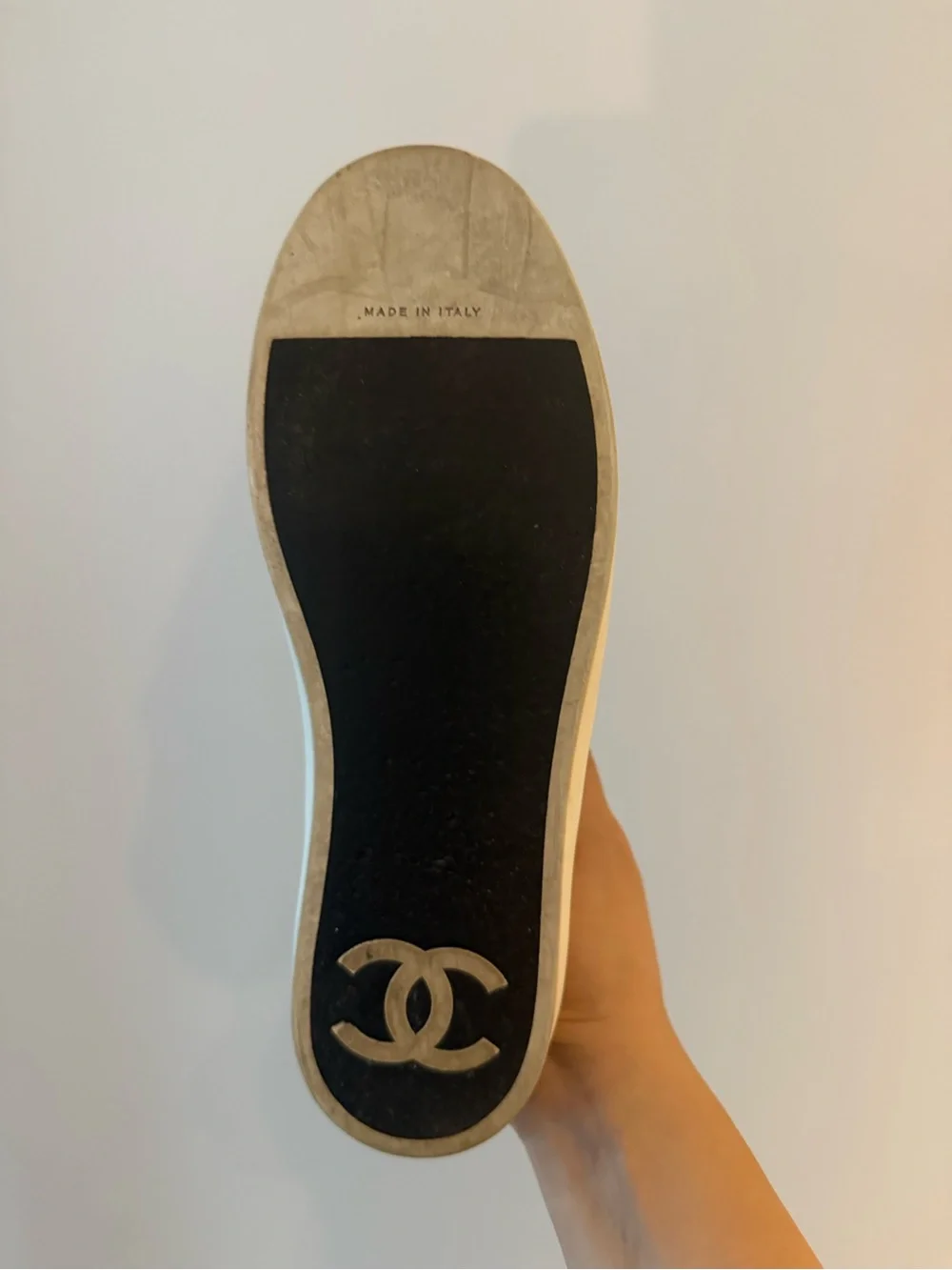 CHANEL Black and White Leather Slip-On Sneakers with laces